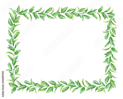 Floral frame with watercolor green branches