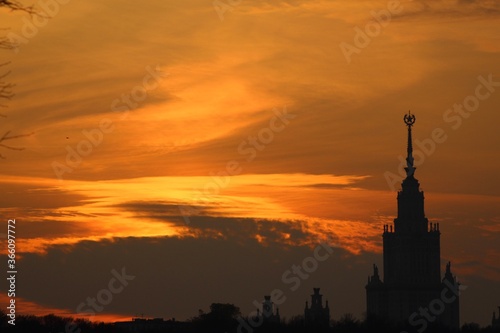Moscow State University at sunset