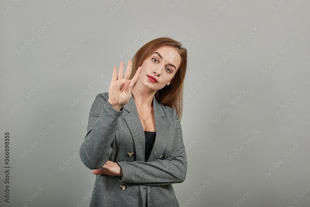 Showing four 4 fingers hand gesture, show the number three with hands, pointing up arm while smiling confident, happy. Showing four 4 fingers hand gesture, show the number three with hands, pointing up arm while smiling confident, happy.
