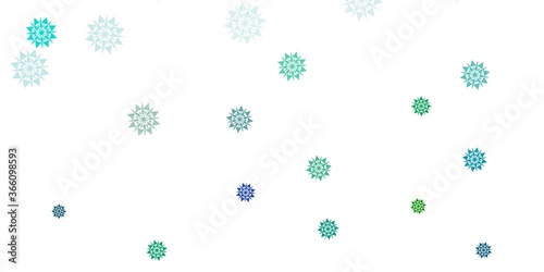 Light blue, green vector template with ice snowflakes.