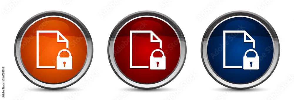 Secure document icon exclusive blue red and orange round button design set Secure document icon exclusive blue red and orange round button design set