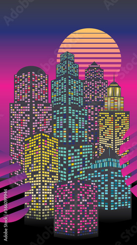 Retro scrapers with neon windows