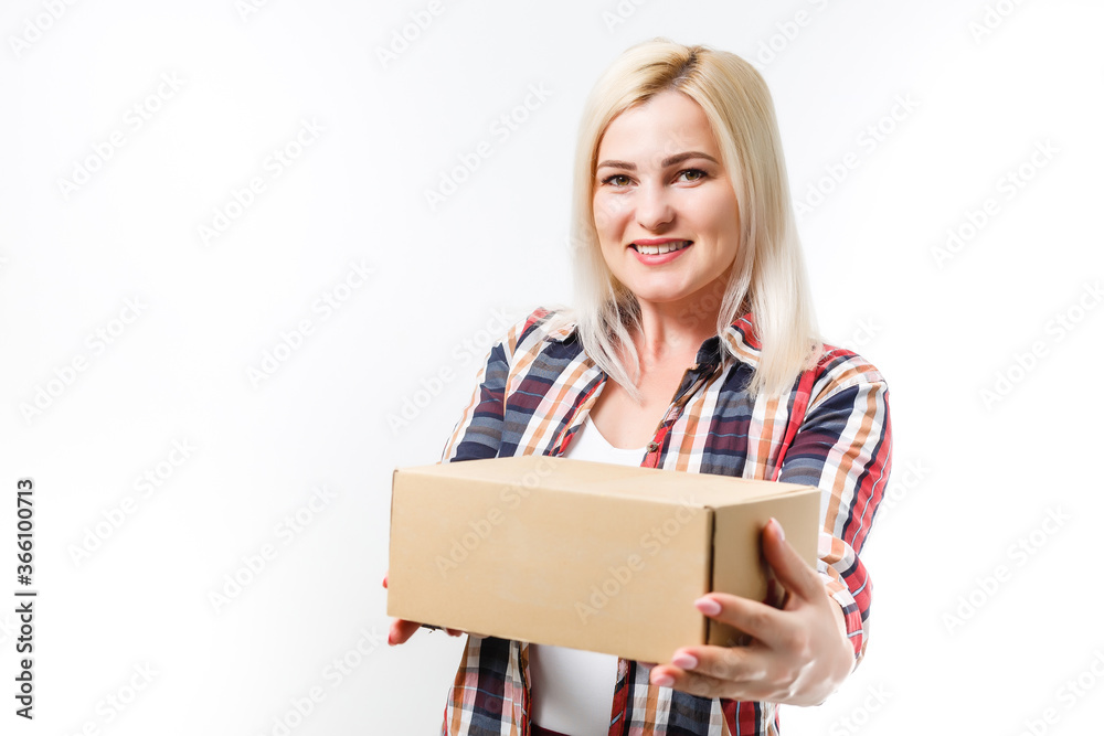 Moving House, Moving Office, Box. woman with box Moving House, Moving Office, Box. woman with box