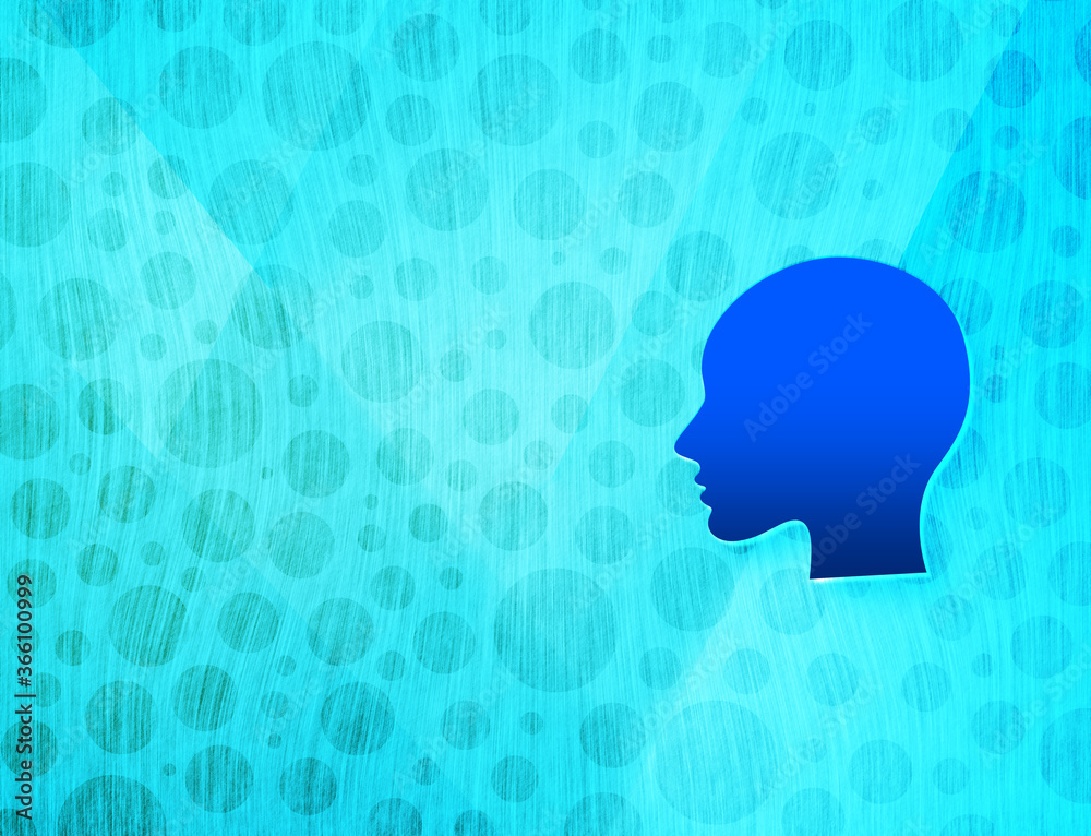 Head woman face icon shiny bubble abstract cyan blue background wet aqua texture illustration