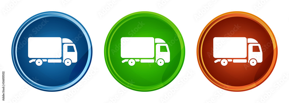 Truck icon stylish round button set glass design Truck icon stylish round button set glass design