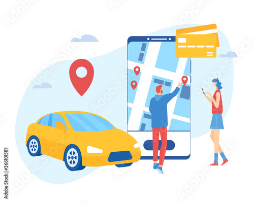 Car sharing concept. Mobile application. Vector illustration.