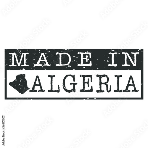 Made In Algeria. Stamp Rectangle Map. Logo Icon Symbol. Design Certificated.