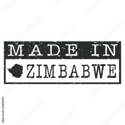 Made In Zimbabwe. Stamp Rectangle Map. Logo Icon Symbol. Design Certificated.