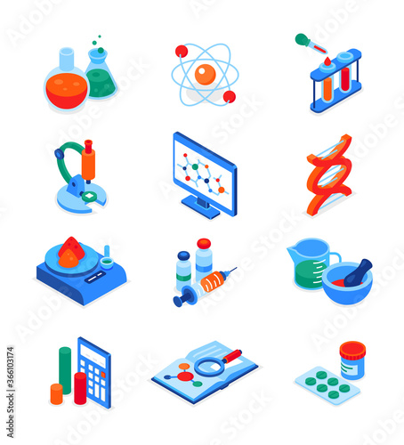 Science and medicine - modern colorful isometric icons set