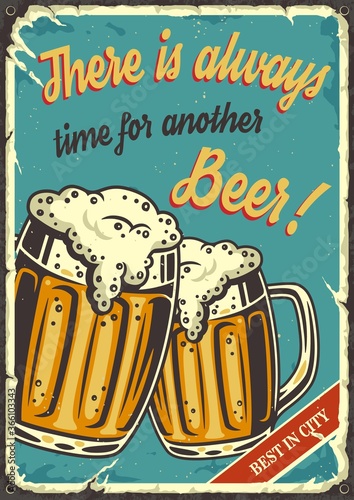 Retro poster with beer mug with foam