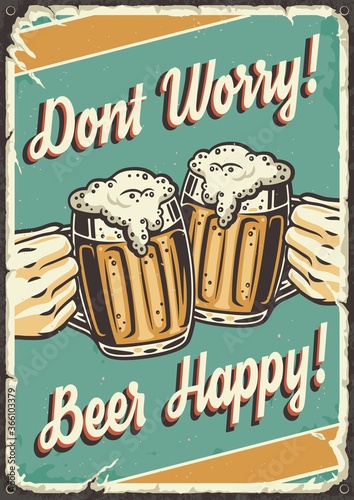 Retro poster with beer mug with foam