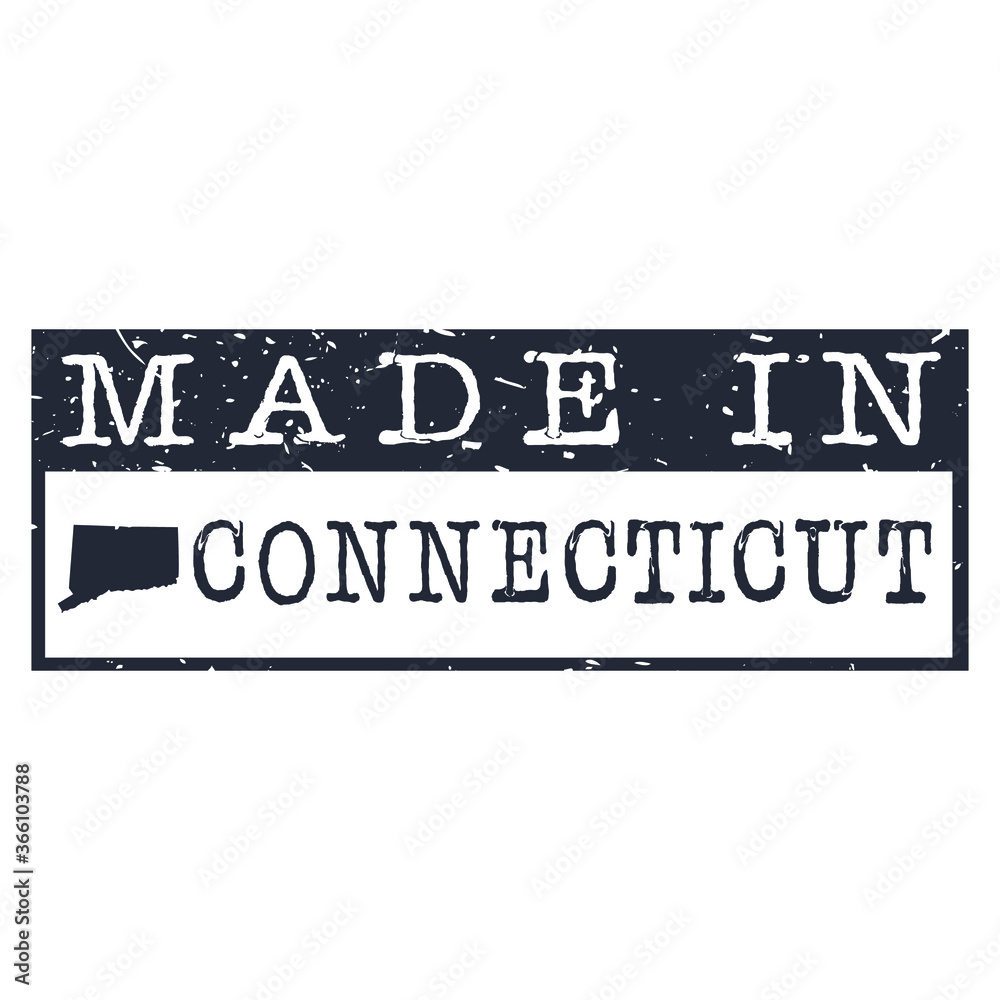 Made In Connecticut. Stamp Rectagle Map. Logo Icon Symbol. Design Certificated.