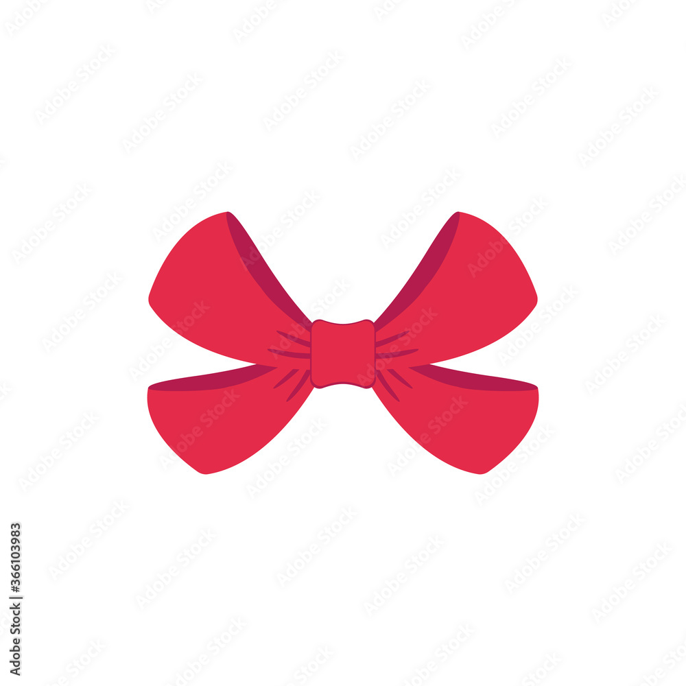 Red vector bow. Cartoon vector red label with ribbons satin bows for Xmas gifts, present cards, and luxury wrap pack isolated on white background Red vector bow. Cartoon vector red label with ribbons satin bows for Xmas gifts, present cards, and luxury wrap pack isolated on white background