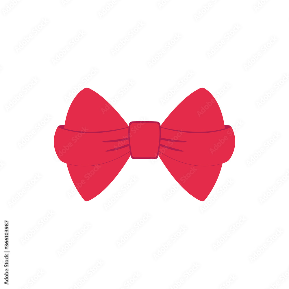 Fototapeta premium Red vector bow. Cartoon vector red label with ribbons satin bows for Xmas gifts, present cards, and luxury wrap pack isolated on white background