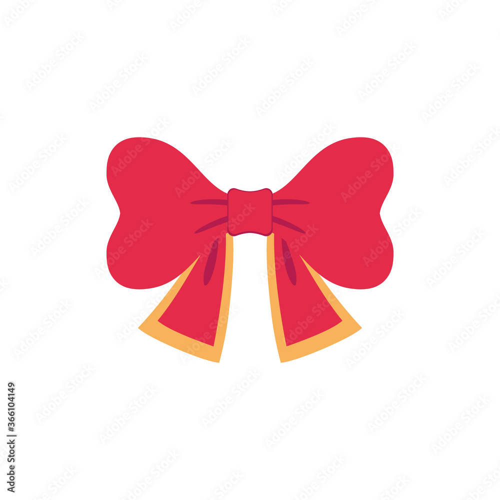 Red vector bow. Cartoon vector red label with ribbons satin bows for Xmas gifts, present cards, and luxury wrap pack isolated on white background
