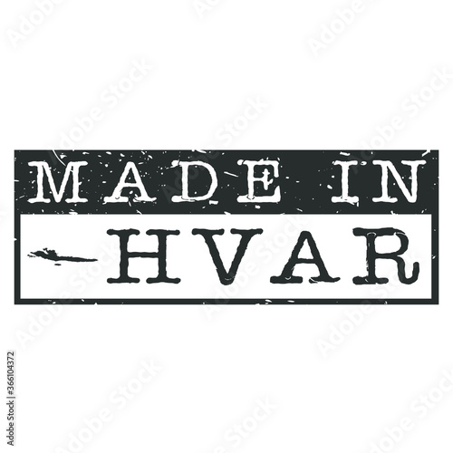 Made In Hvar. Stamp Rectangle Map. Logo Icon Symbol. Design Certificated.