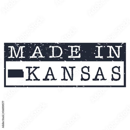 Made In Kansas. Stamp Rectangle Map. Logo Icon Symbol. Design Certificated.