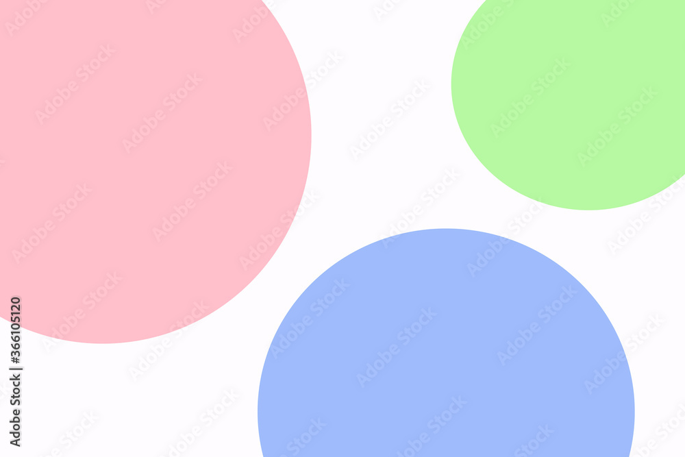Three large colored circles on a white background.