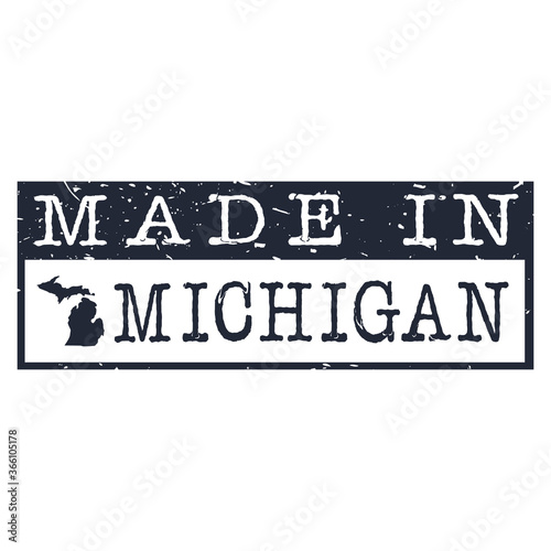 Made In Michigan. Stamp Rectangle Map. Logo Icon Symbol. Design Certificated.