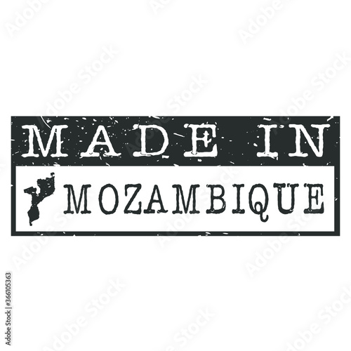Made In Mozambique. Stamp Rectangle Map. Logo Icon Symbol. Design Certificated.