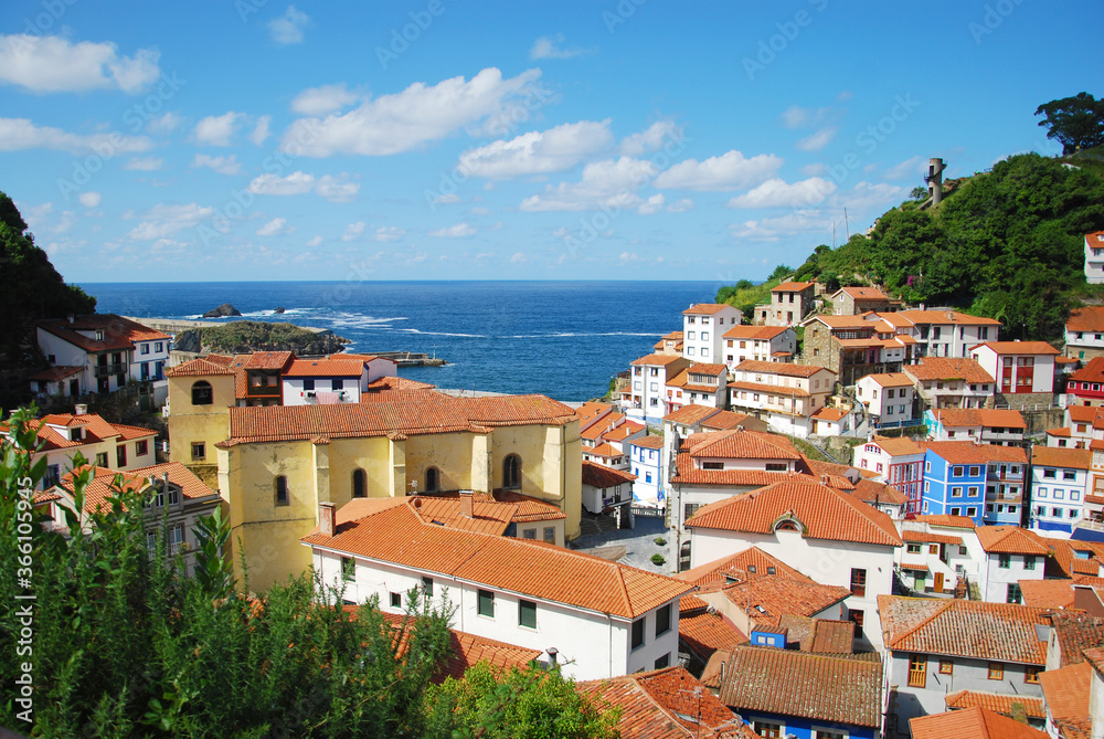 Panoramic view of Cudillero village in northern Spain