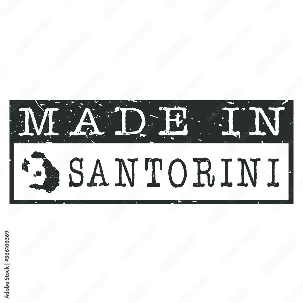 Made In Santorini. Stamp Rectangle Map. Logo Icon Symbol. Design Certificated. Made In Santorini. Stamp Rectangle Map. Logo Icon Symbol. Design Certificated.
