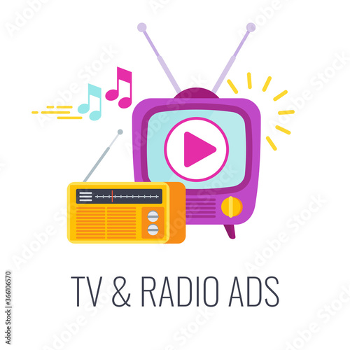 Retro tv and ragio. Advertising television, shows and movies.