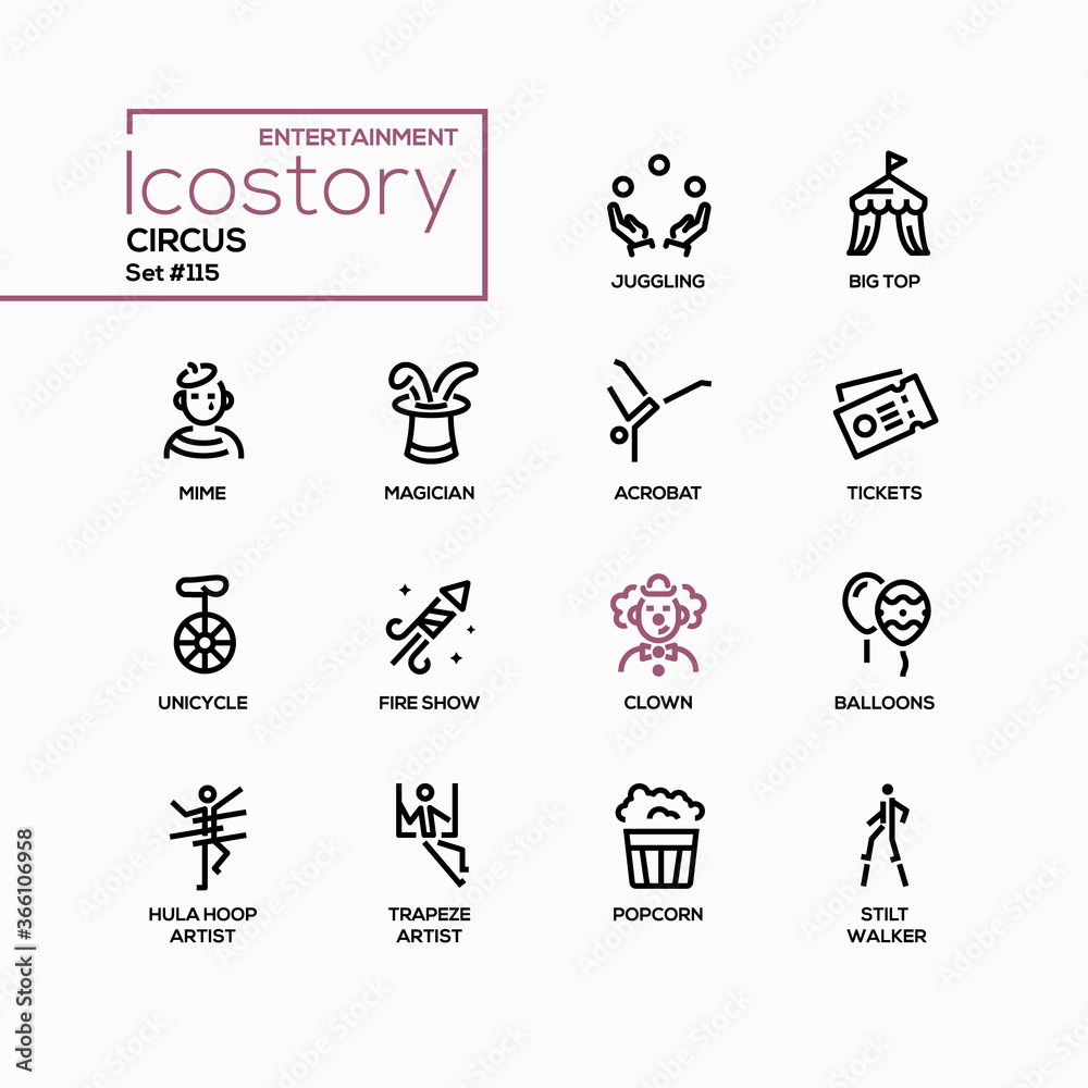 Circus - modern colorful line design style icons Circus - modern colorful line design style icons