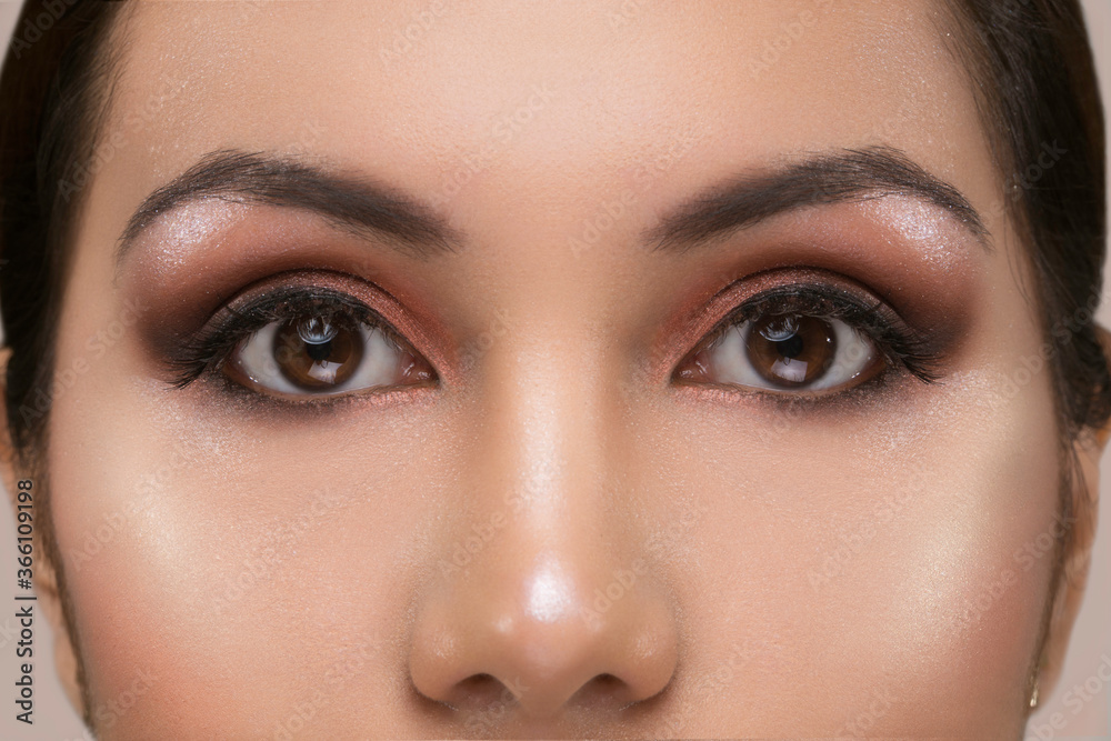 close up of a face with professional makeup and open eyes, details, studio close up of a face with professional makeup and open eyes, details, studio