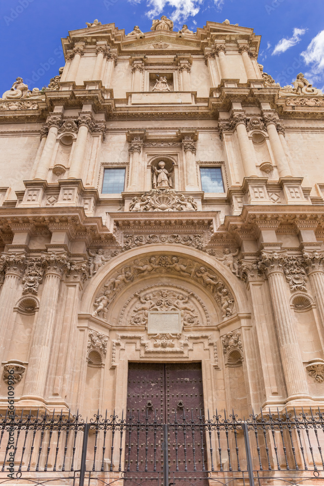 Facade of the historic San Patricio church in Lorca, Spain