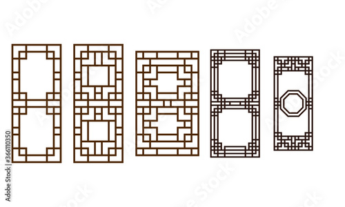 The traditional Window,door,wall,and fence on white background. Vector illustration