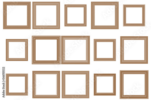 Big set of squared vintage wooden frame for your design. Vintage cover. Place for text. Vintage antique gold beautiful rectangular frames. Template vector illustration.