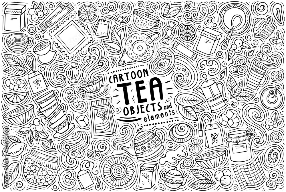 Vector set of Tea theme items, objects and symbols