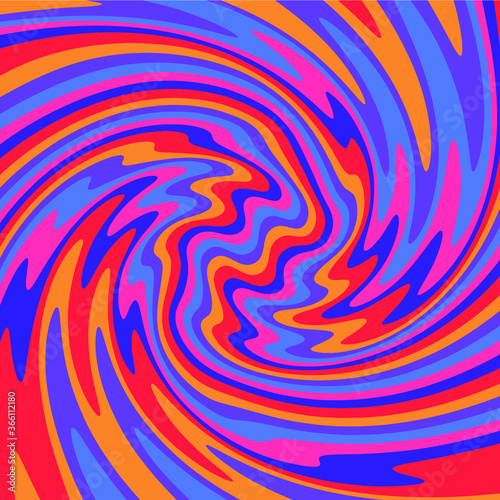 1960s Hippie Wallpaper Design. Trippy Retro Background for Psychedelic 60s-70s Parties with Bright Acid Rainbow Colors and Groovy Geometric Wavy Pattern in Pop Art style.