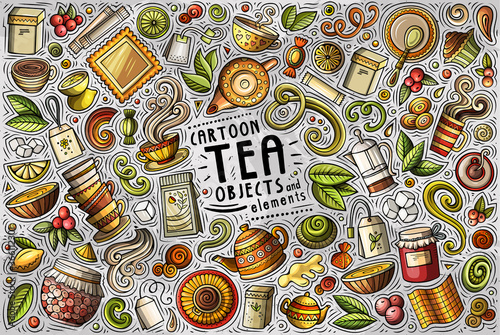 Vector set of Tea theme items, objects and symbols