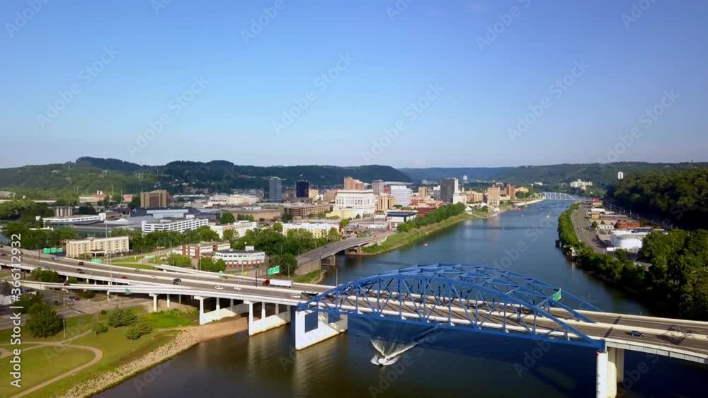 Aerial Push into Charleston West Virginia along the Kanawha River Aerial Push into Charleston West Virginia along the Kanawha River