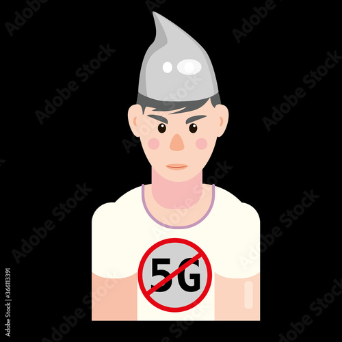 Character in foil hat. Conspiracy conspiracy theory
