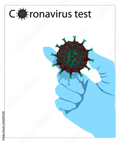 Coronavirus test. COVID-19 dangerous influenza virus in a gloved doctor's hand. This infection is famous worldwide as a flu disease. Can be used in medical materials. Vector white background isolated.