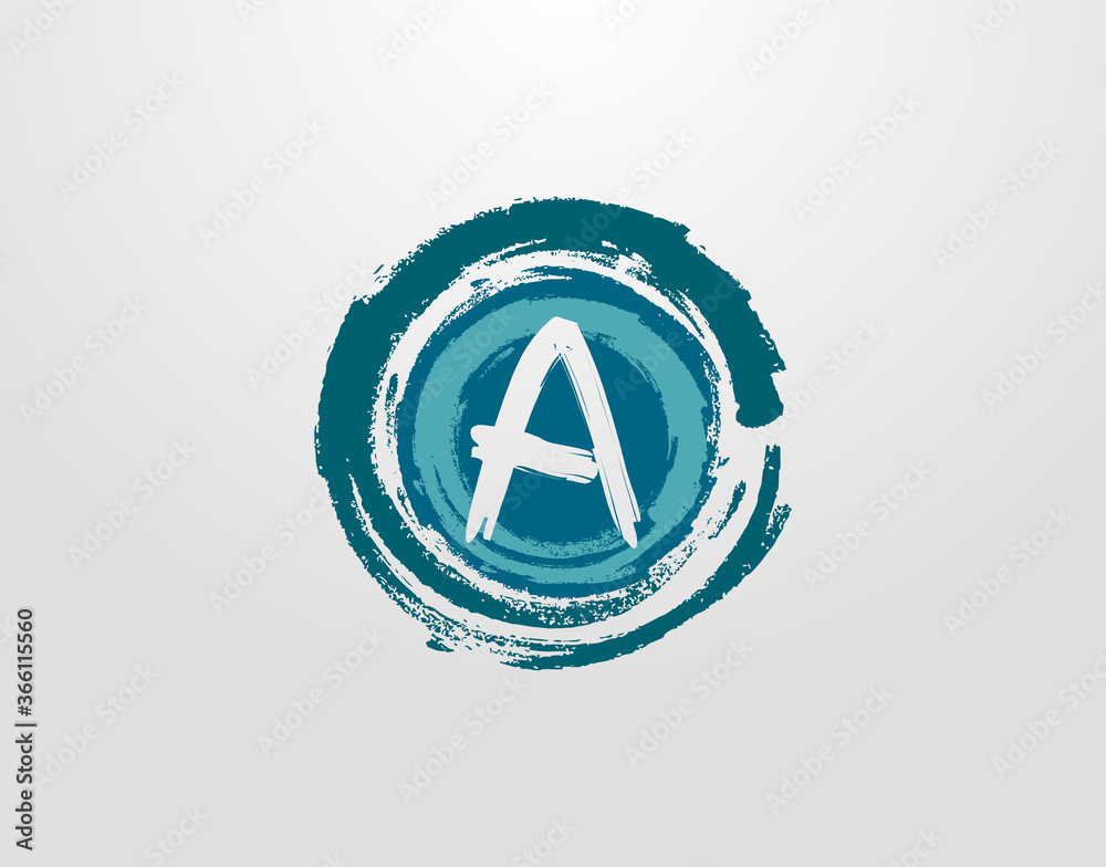 A Letter Logo With Circle Blue Splatter Element. Blue Wave Retro logo design template. A Letter Logo With Circle Blue Splatter Element. Blue Wave Retro logo design template.
