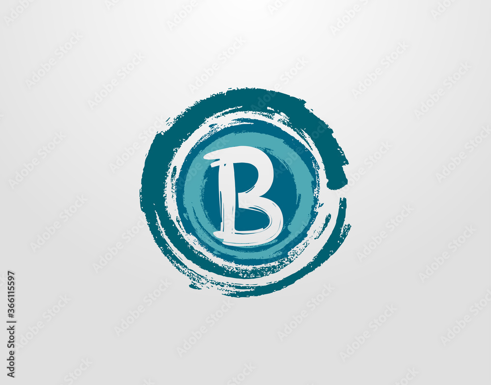 B Letter Logo With Circle Blue Splatter Element. Blue Wave Retro logo design template. B Letter Logo With Circle Blue Splatter Element. Blue Wave Retro logo design template.
