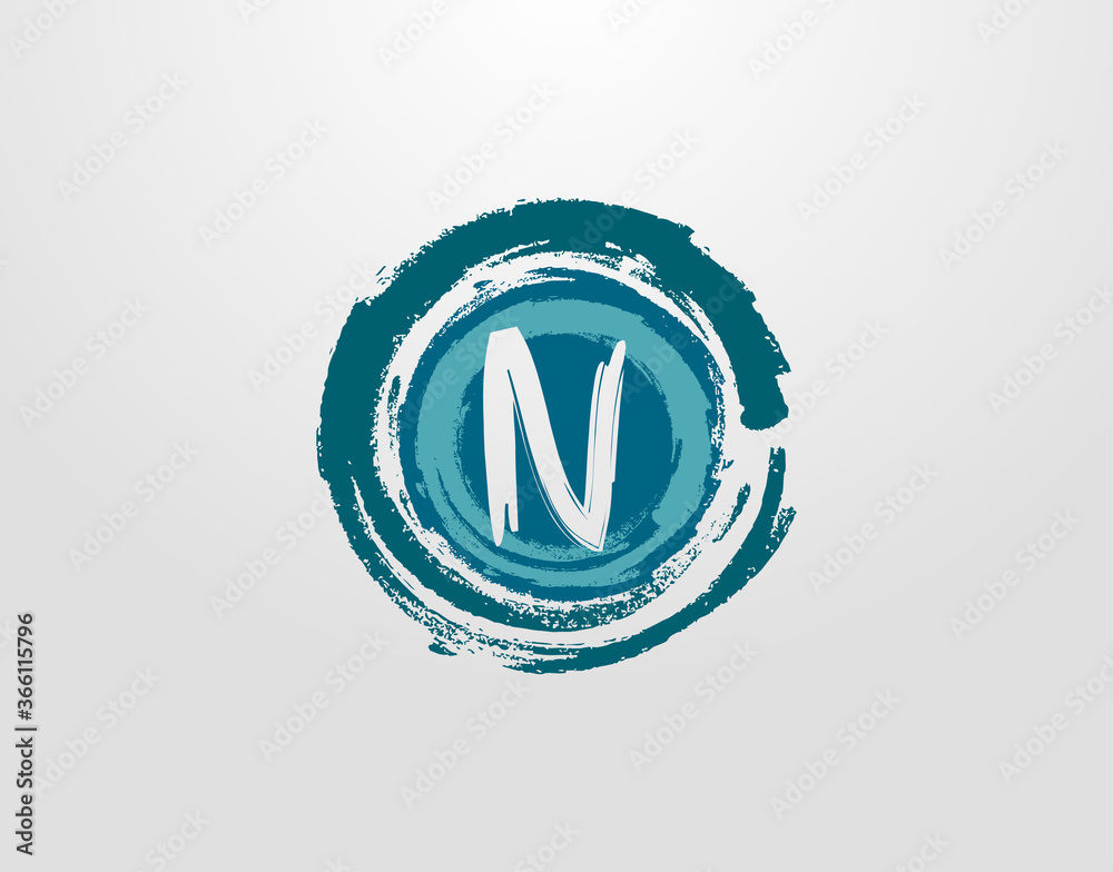 N Letter Logo With Circle Blue Splatter Element. Blue Wave Retro logo design template. N Letter Logo With Circle Blue Splatter Element. Blue Wave Retro logo design template.