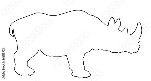 Rhinoceros line contour vector silhouette illustration isolated on white background. Rhino silhouette. Animal from Africa.