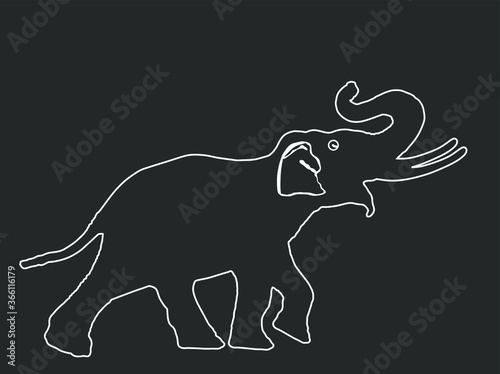 Elephant line contour vector illustration isolated on black background.
Elephant male vector. African animal, alert of poacher. Safari attraction.