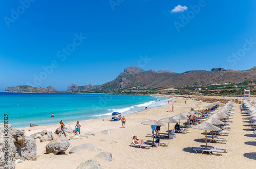 Falasarna beach, one of the most famous beaches of Crete located in the Kissamos province, at the northern edge of Crete’s western coast. © GIORGOS