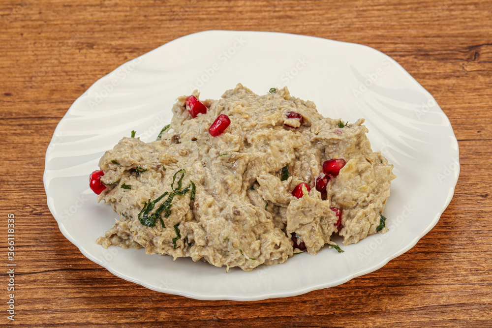 Vagan dietary cusine - mutabal with granet seeds Vagan dietary cusine - mutabal with granet seeds