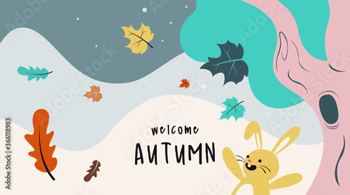 Flat autumn landscape background illustration vector © Framehay