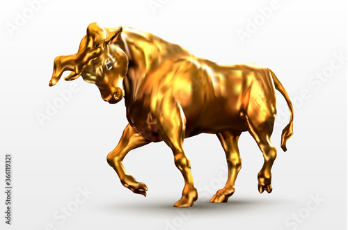 Ox statue  gold bull. Chinese New Year 2021. Happy New Year card  Vector illustration  golden decoration.