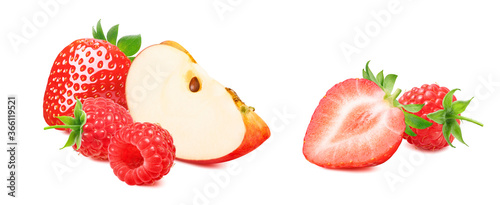 Fototapeta Naklejka Na Ścianę i Meble -  Red apple, raspberry and strawberry isolated on white background.
