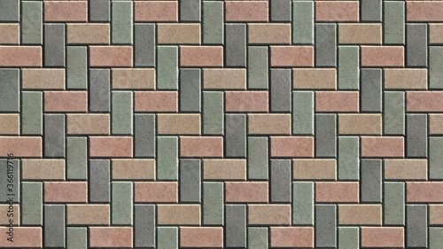 The surface is lined with colorful road tiles - paving stone. View from above. Specially prepared background for seamless shading.