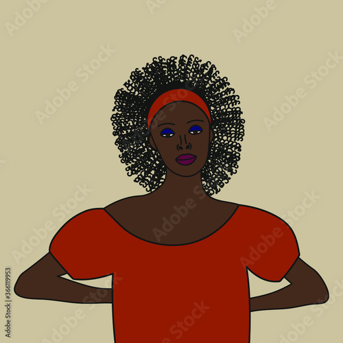 Dark-skinned woman in a bright blouse on a beige background